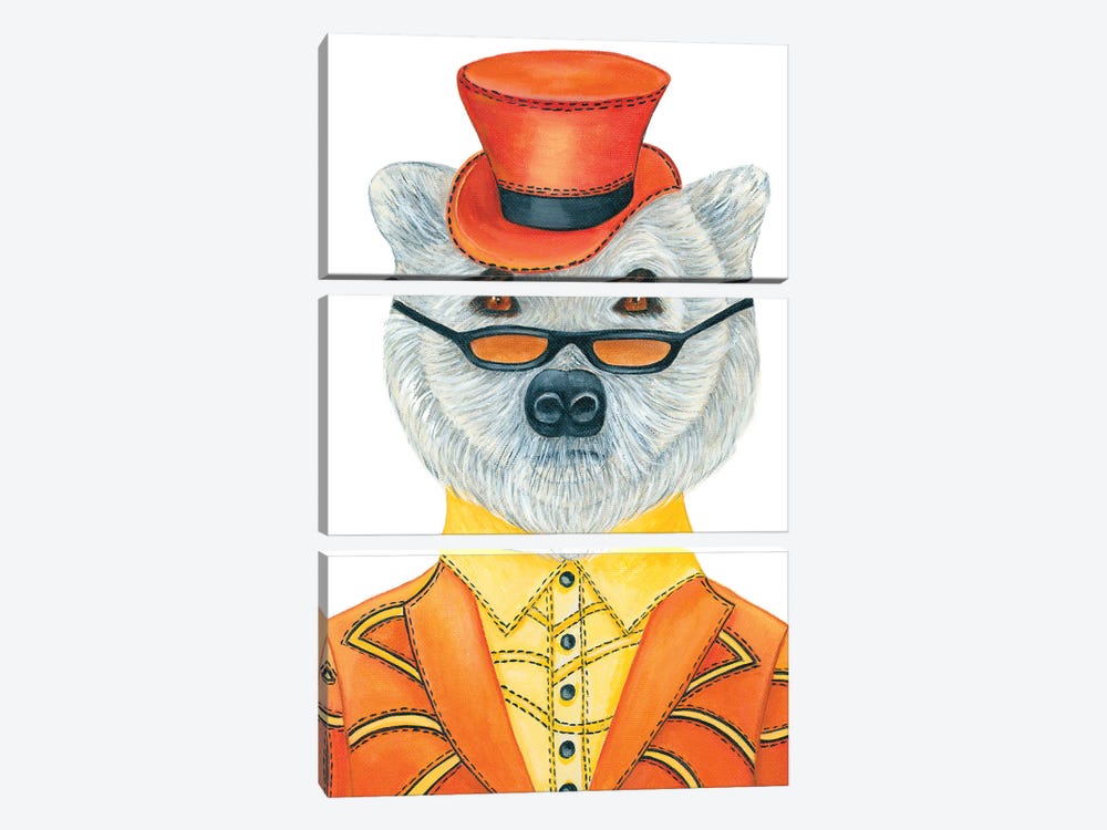 Markie Carnival White Bear - The Hipster Animal Gang by k Madison Moore 3-piece Canvas Wall Art