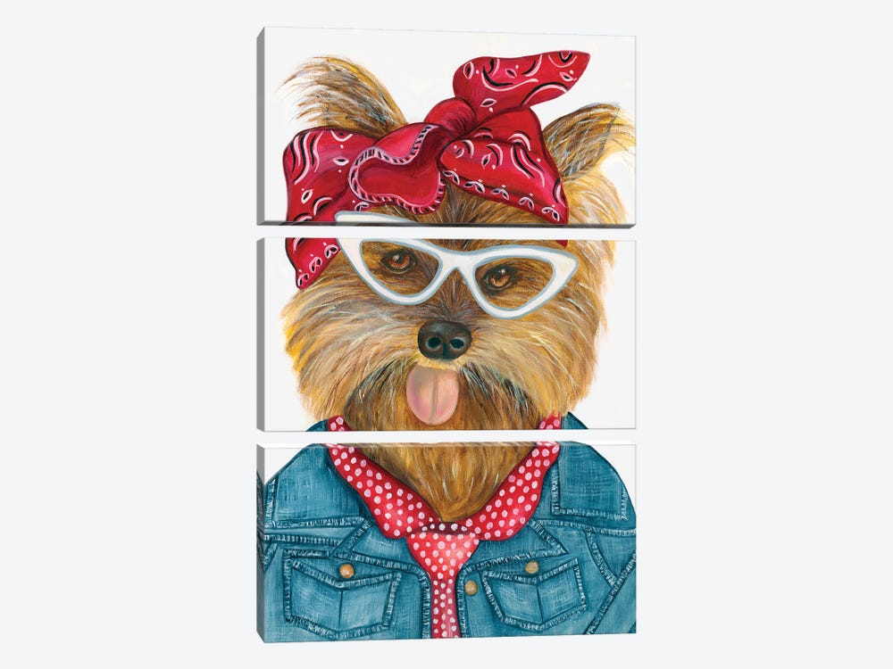 Missy Yorkie - The Hipster Animal Gang by k Madison Moore 3-piece Canvas Art Print