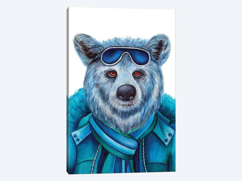 Mr. Blue Bomber The Skier - The Hipster Animal Gang by k Madison Moore 1-piece Canvas Art