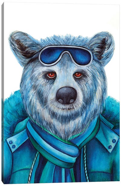 Mr. Blue Bomber The Skier - The Hipster Animal Gang Canvas Art Print - Polar Bear Art