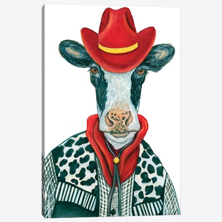 Mr. Cow-Boy - The Hipster Animal Gang Canvas Print #KMM35} by k Madison Moore Canvas Artwork