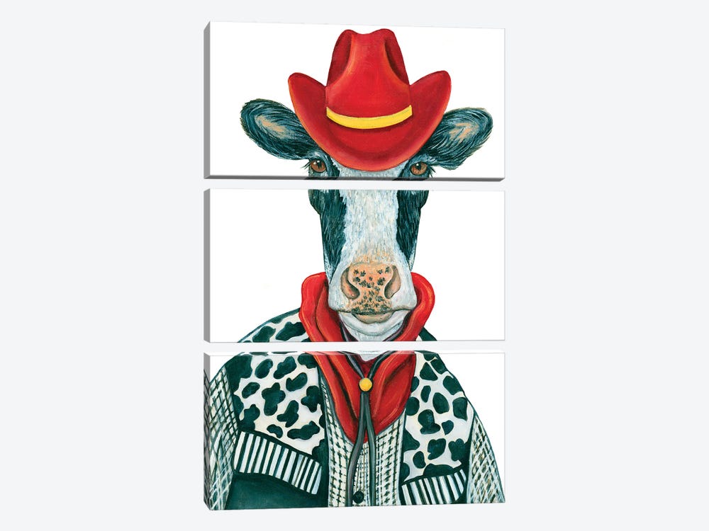 Mr. Cow-Boy - The Hipster Animal Gang by k Madison Moore 3-piece Canvas Art