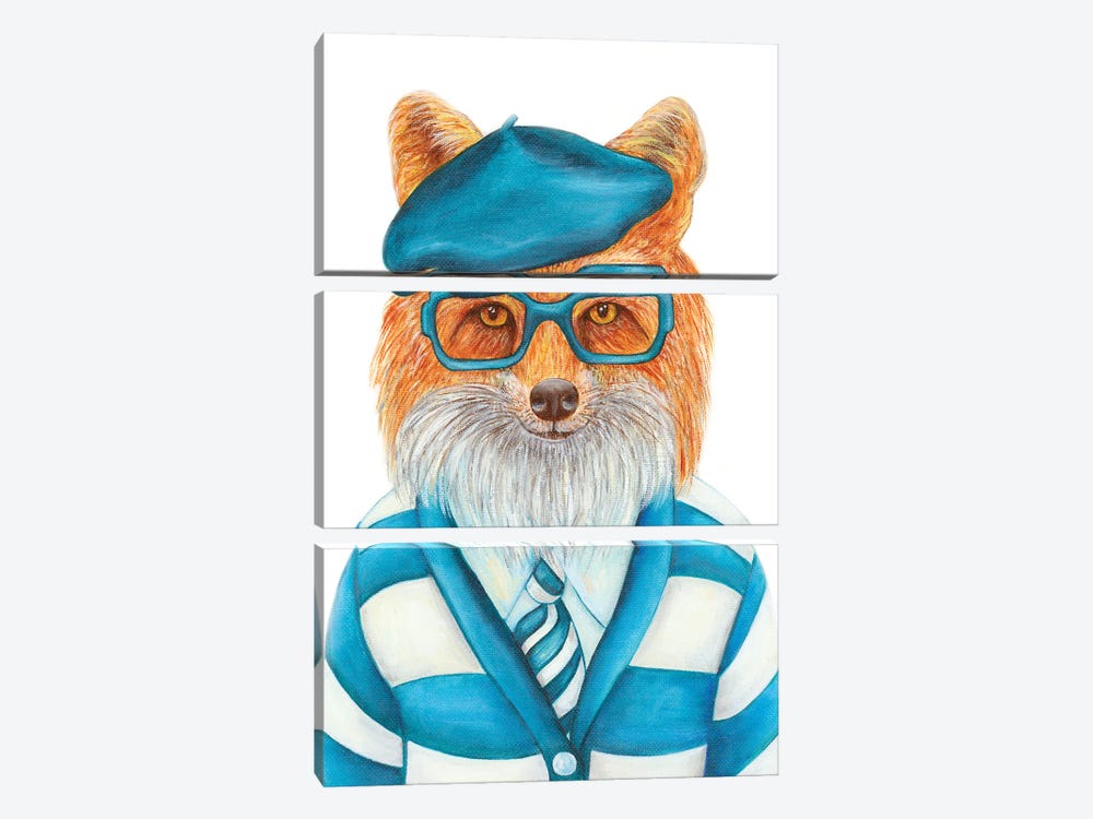 Mr. Dom The Charmer - The Hipster Animal Gang by k Madison Moore 3-piece Canvas Art Print
