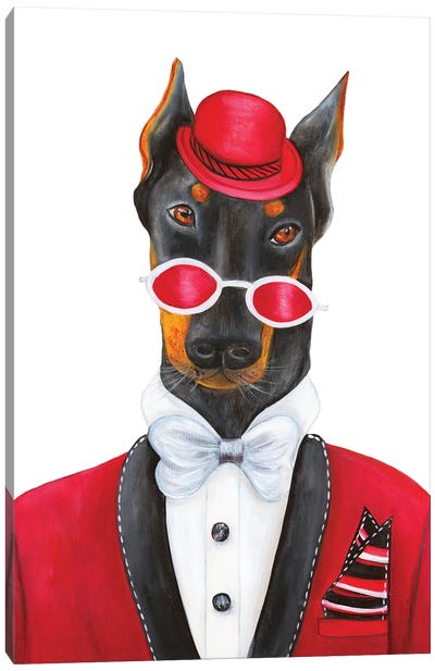 Mr. Jude Paw - The Hipster Animal Gang Canvas Art Print - Doberman Pinscher Art