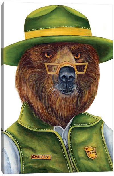 Mr. Smokey Ranger - The Hipster Animal Gang Canvas Art Print - Grizzly Bear Art