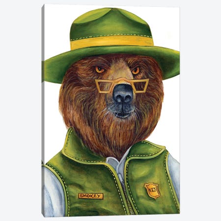 Mr. Smokey Ranger - The Hipster Animal Gang Canvas Print #KMM49} by k Madison Moore Canvas Artwork