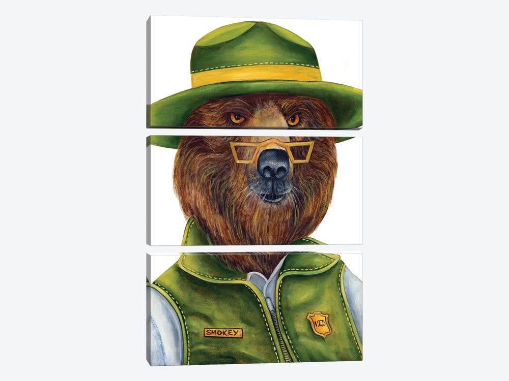 Mr. Smokey Ranger - The Hipster Animal Gang by k Madison Moore 3-piece Canvas Print