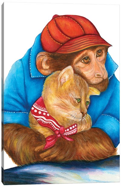 Binne And Flynn Unlikely Friends - The Hipster Animal Gang Canvas Art Print - Monkey Art