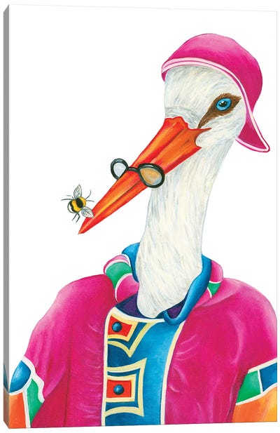 Mr. Stork And Friend - The Hipster Animal Gang Canvas Art Print - Stork Art