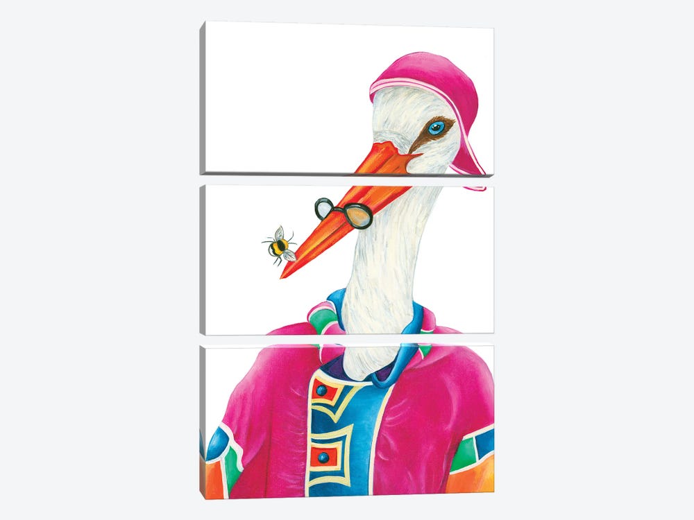 Mr. Stork And Friend - The Hipster Animal Gang by k Madison Moore 3-piece Art Print