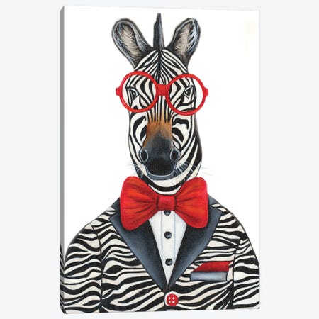 Mr. Zebra Spiffy Dude - The Hipster Animal Gang Canvas Print #KMM52} by k Madison Moore Canvas Art Print