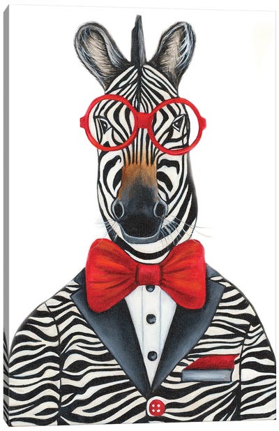 Mr. Zebra Spiffy Dude - The Hipster Animal Gang Canvas Art Print - Zebra Art