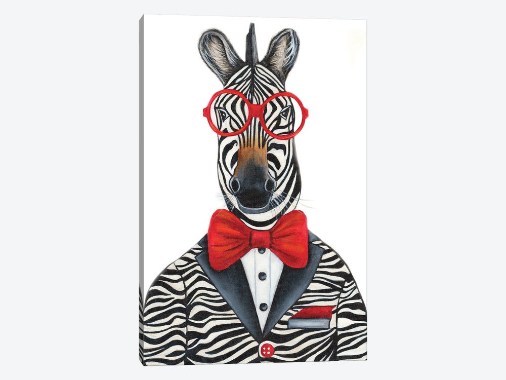 Mr. Zebra Spiffy Dude - The Hipster Animal Gang by k Madison Moore 1-piece Canvas Print