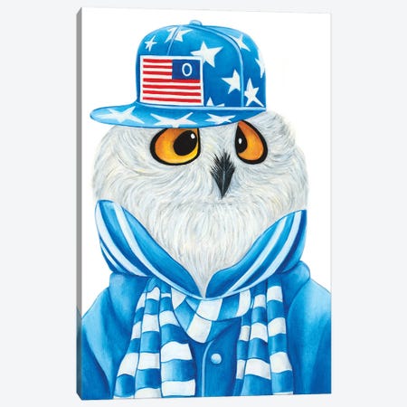 Blinky Baby Owl - The Hipster Animal Gang Canvas Print #KMM5} by k Madison Moore Canvas Print