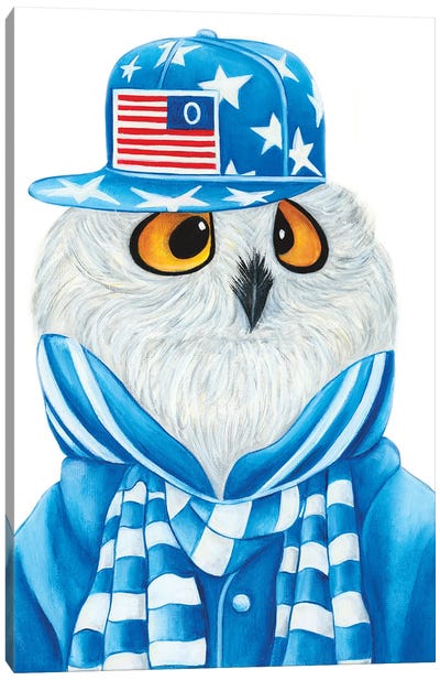 Blinky Baby Owl - The Hipster Animal Gang Canvas Art Print - k Madison Moore