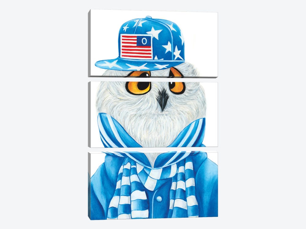 Blinky Baby Owl - The Hipster Animal Gang by k Madison Moore 3-piece Canvas Print