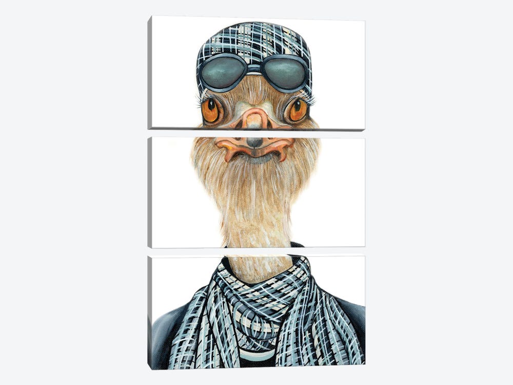 Ollie Ostrich - The Hipster Animal Gang by k Madison Moore 3-piece Canvas Print
