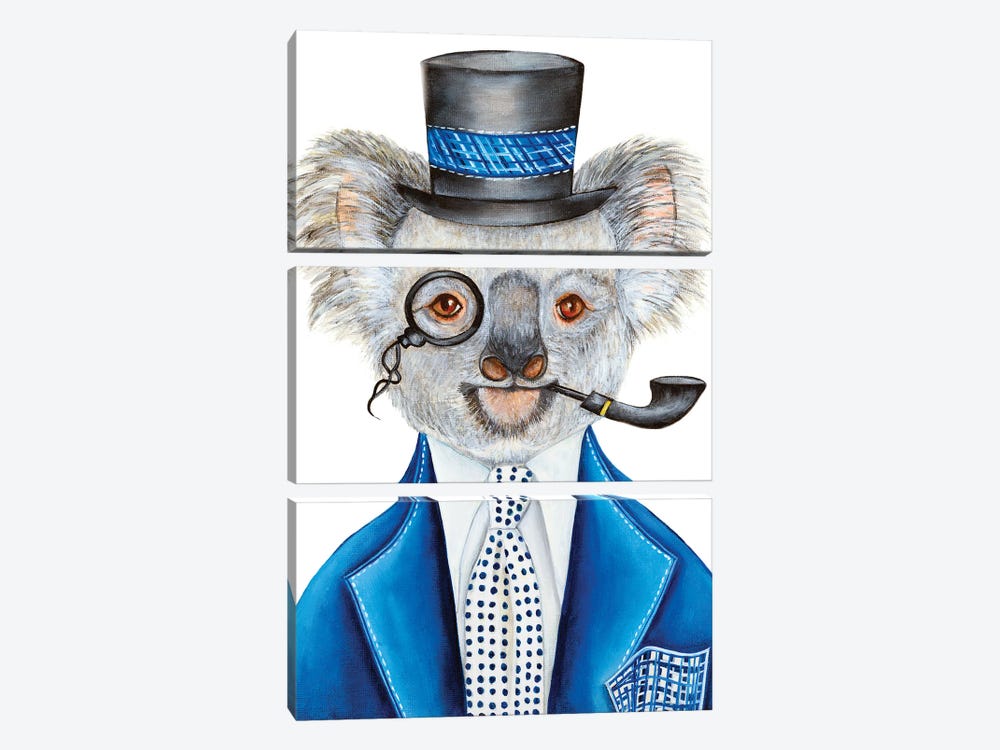 Professor Coloo Intellect - The Hipster Animal Gang by k Madison Moore 3-piece Canvas Art Print