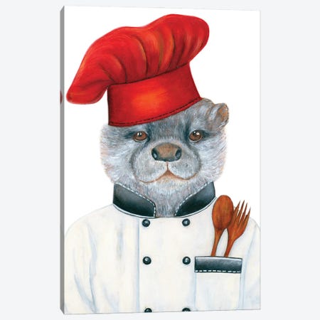 Chef Otterbutter - The Hipster Animal Gang Canvas Print #KMM6} by k Madison Moore Canvas Art Print