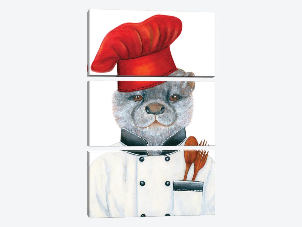 Chef Otterbutter - The Hipster Animal Gang by k Madison Moore 3-piece Canvas Artwork