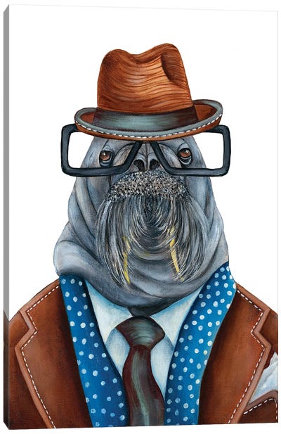 Wally Walrus - The Hipster Animal Gang Canvas Art Print - Glasses & Eyewear Art