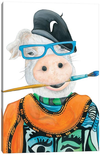 Pablo Pigcasso - Hipster Animal Gang Canvas Art Print - Creativity Art