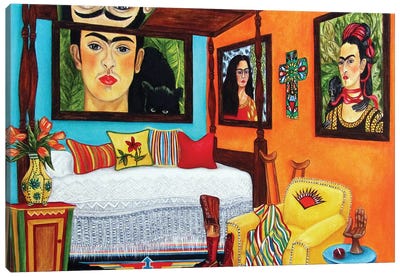 Frida's Bedroom Canvas Art Print - Teal Art