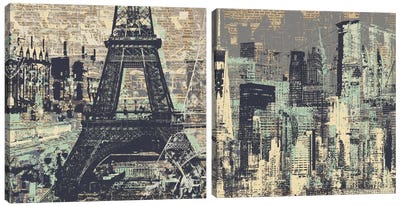Je t'aime Paris and New York Diptych Canvas Art Print - Kyle Mosher