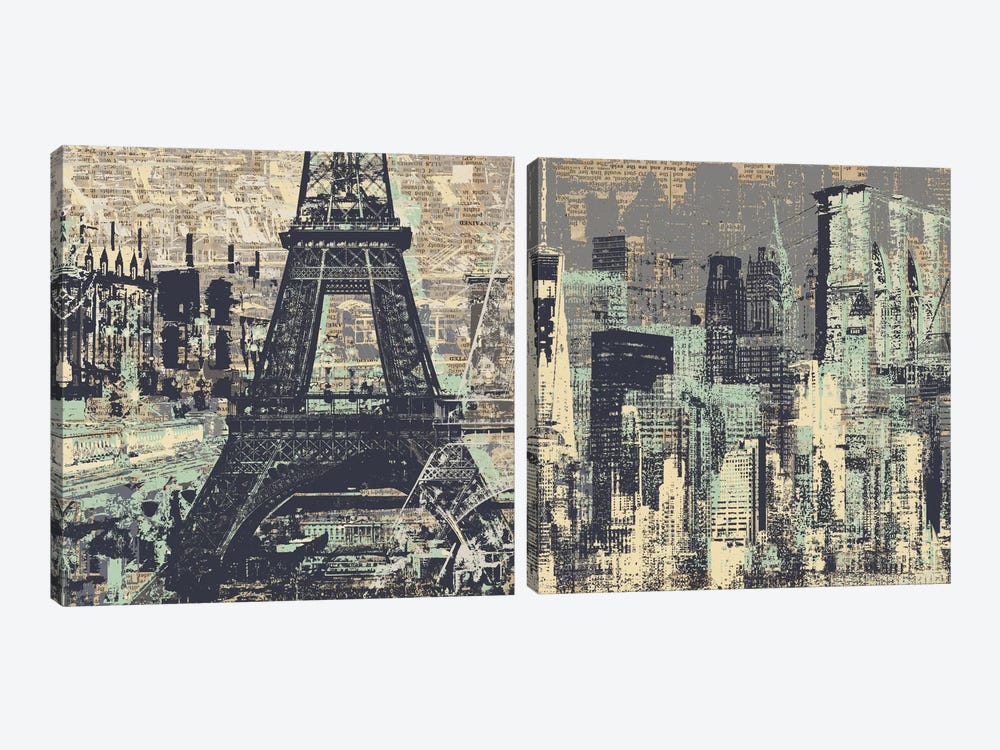 Je t'aime Paris and New York Diptych by Kyle Mosher 2-piece Canvas Wall Art