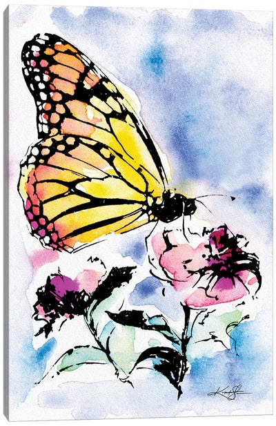 Butterfly With Flowers Canvas Art Print - Kathy Morton Stanion