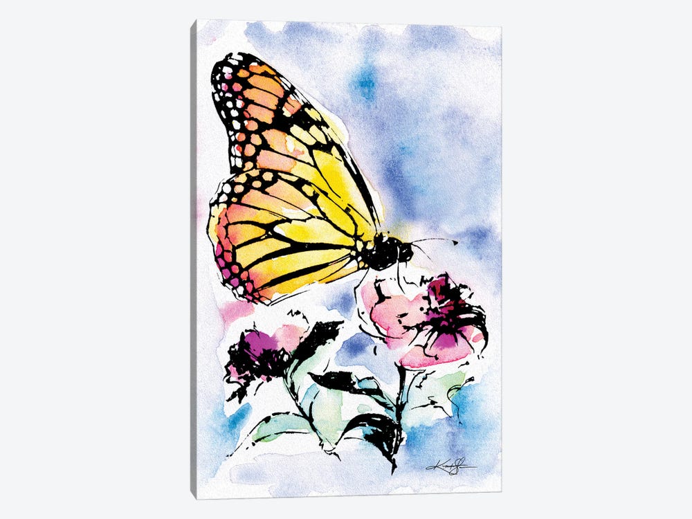 Butterfly With Flowers by Kathy Morton Stanion 1-piece Canvas Wall Art