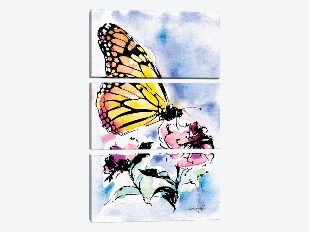 Butterfly With Flowers by Kathy Morton Stanion 3-piece Canvas Artwork