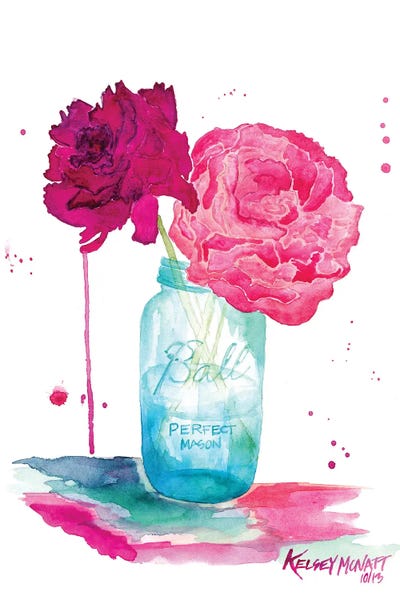 Peonies And A Mason Jar by Kelsey McNatt framed wall art