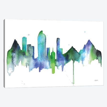 Blue Denver Skyline Canvas Print #KMT13} by Kelsey McNatt Canvas Artwork