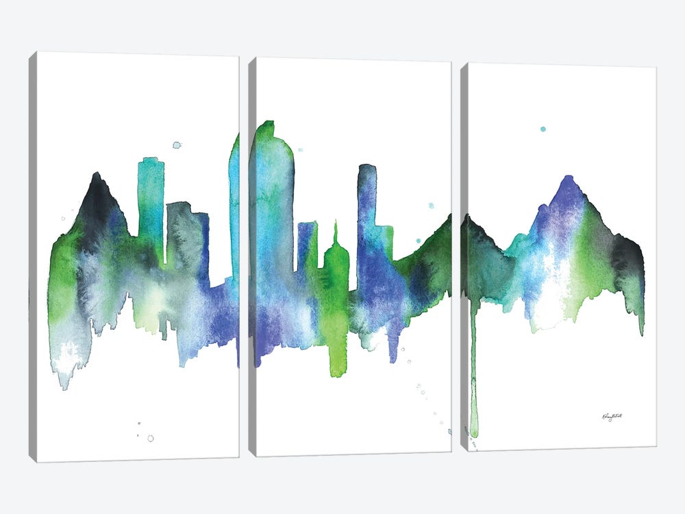 Blue Denver Skyline by Kelsey McNatt 3-piece Canvas Print