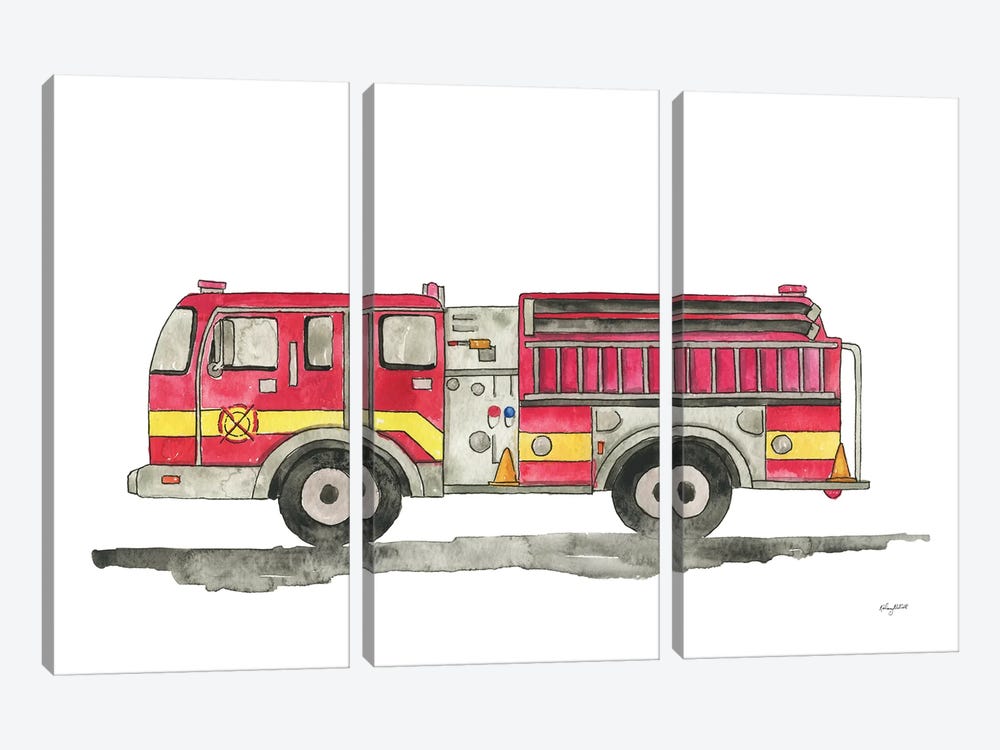 Fire Truck by Kelsey McNatt 3-piece Canvas Wall Art
