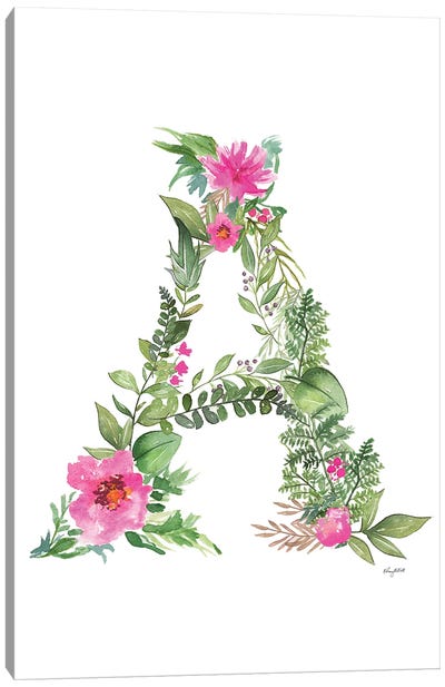 Botanical Letter A Canvas Art Print - Kelsey McNatt