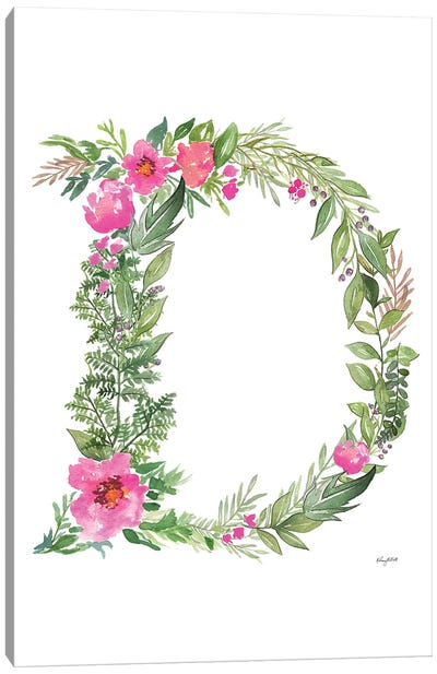 Botanical Letter D Canvas Art Print - Alphabet Art