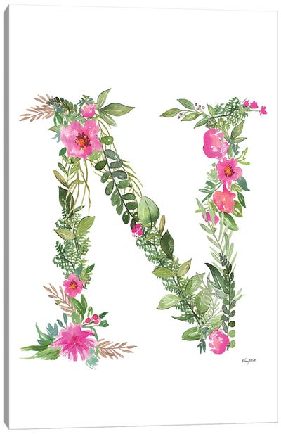 Botanical Letter N Canvas Art Print - Kelsey McNatt