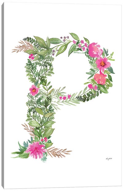 Botanical Letter P Canvas Art Print - Letter P