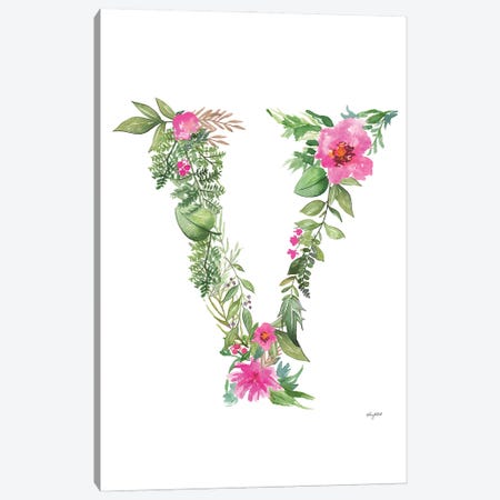 Botanical Letter V Canvas Print #KMT37} by Kelsey McNatt Art Print