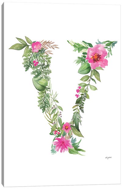 Botanical Letter V Canvas Art Print - Letter V