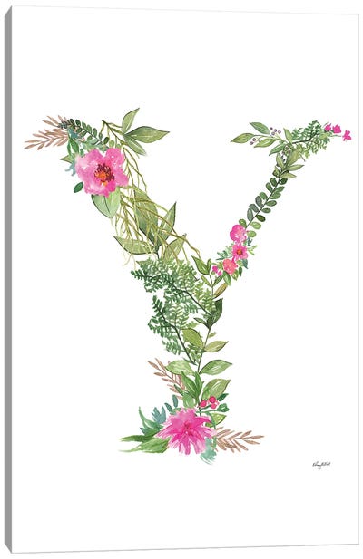 Botanical Letter Y Canvas Art Print - Kelsey McNatt