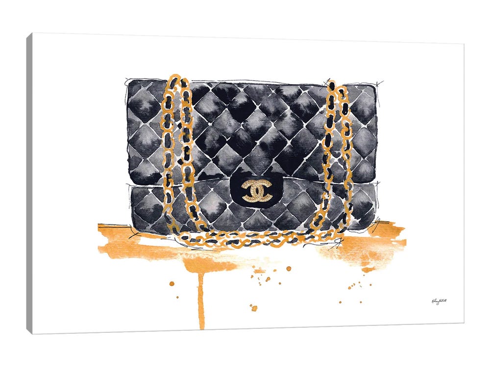 Framed Canvas Art (Champagne) - Chanel Purse by Kelsey Mcnatt ( Fashion > Fashion Accessories > Bags & Purses art) - 18x26 in