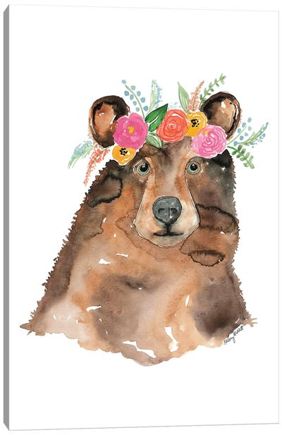 Flower Crown Bear Canvas Art Print - Kelsey McNatt