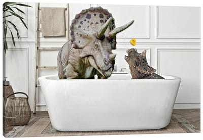 Triceratops Play Canvas Art Print - Gentle Giants