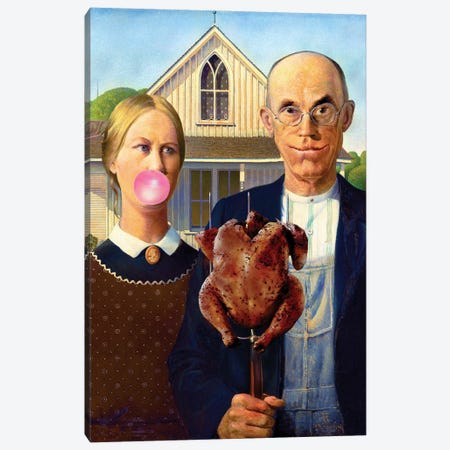 American Gothic With Chicken Canvas Print #KNC2} by K9nCo Canvas Print