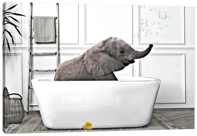 Elephant Bath Canvas Art Print - Bathroom Break