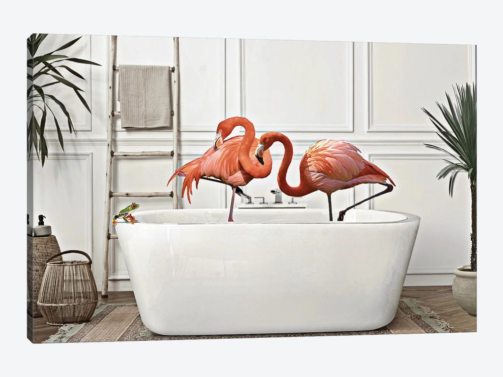 Flamingos With Frog by K9nCo 1-piece Canvas Print