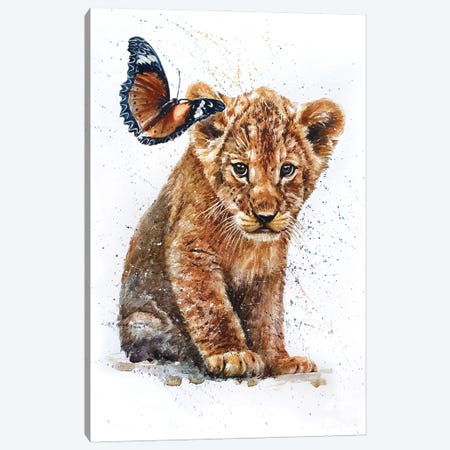 Lion With Butterfly Canvas Print #KNK34} by Konstantin Kalinin Canvas Wall Art